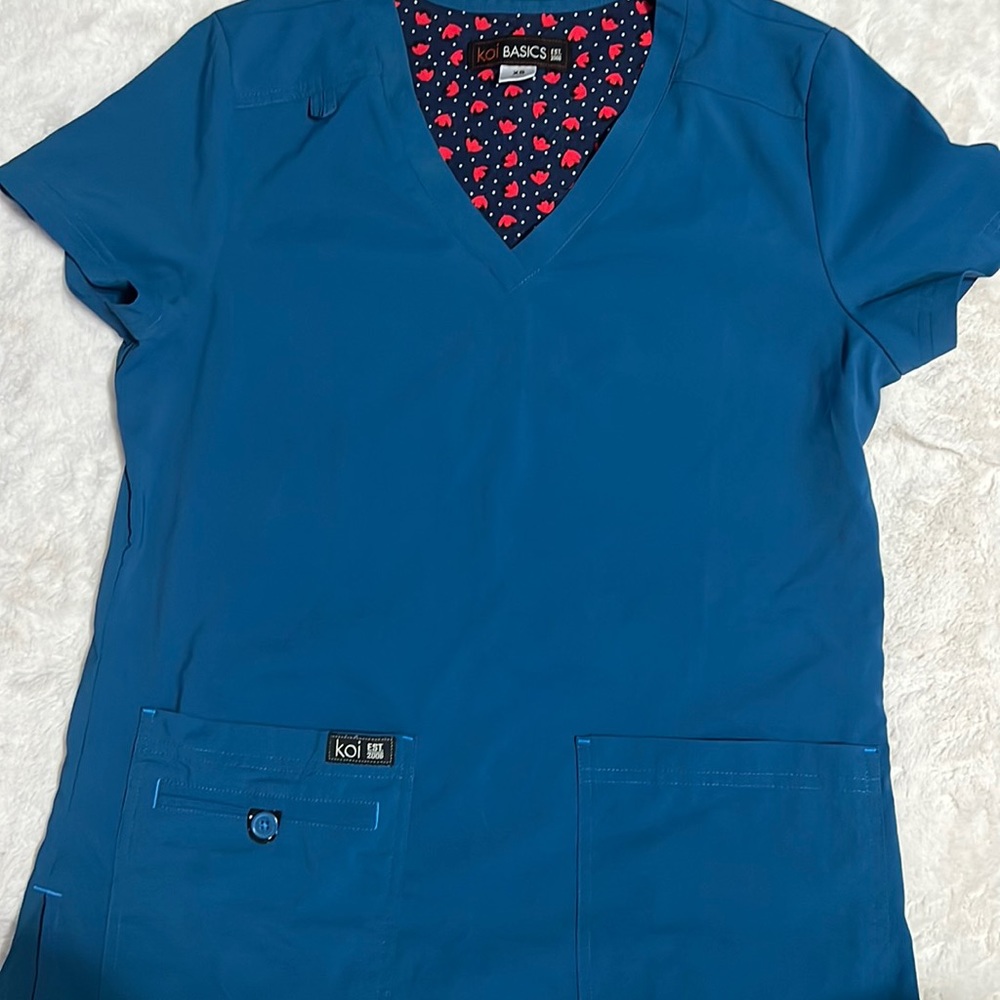Blue Koi Scrub Top